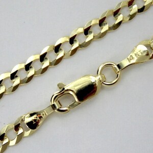 14K Solid Gold Flat Cuban Link Chain Necklace Bracelet for Men Women ...