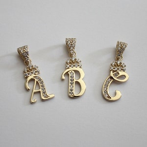 10K Yellow Gold Crown Initial Letter Pendant Charm with CZ for Ladies Woman Girl