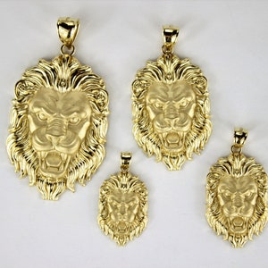 10K Yellow Gold Lion Head Pendant Charm 4 sizes