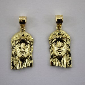 10K Yellow Gold Jesus Face Pendant Charm Diamond Cut 5 Sizes