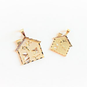 10K Yellow Gold Trap House Pendant Charm 2 Sizes