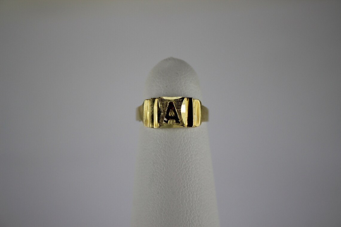 14K Real Yellow Gold Initial Ring for Baby Kids Boys Children A ~ Z - Etsy
