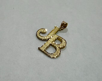 10K Yellow Gold Double Initial Pendant Charm Diamond Cut A ~ Z Alphabet 4 Sizes