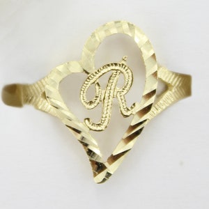 10k Solid Yellow Gold Slanted Heart Initial Letter Alphabet Ring image 1