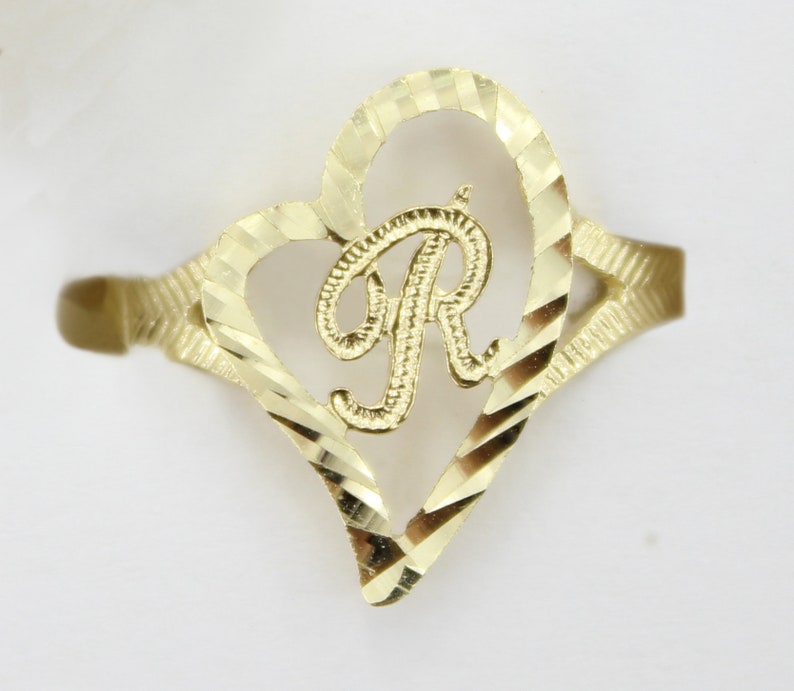 10k Solid Yellow Gold Slanted Heart Initial Letter Alphabet Ring image 1