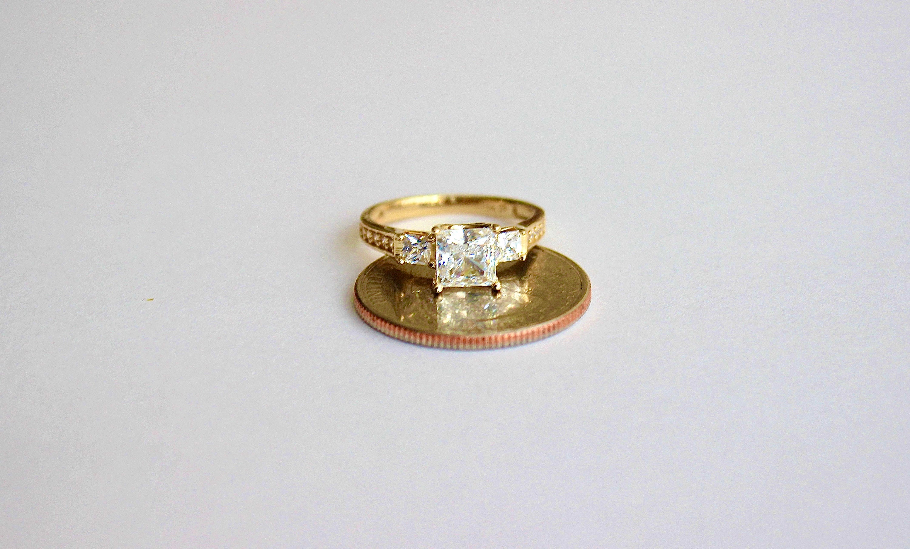 Authentic 14K Yellow Gold Ring With Square Cubic Zirconia - Etsy