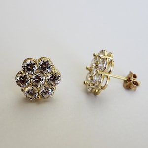 10K Yellow Gold Flower Stud CZ Earrings 6 sizes
