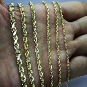 14K Yellow Solid Gold Rope Diamond Cut Chain necklace bracelet 1.5mm-5mm 7"-30"