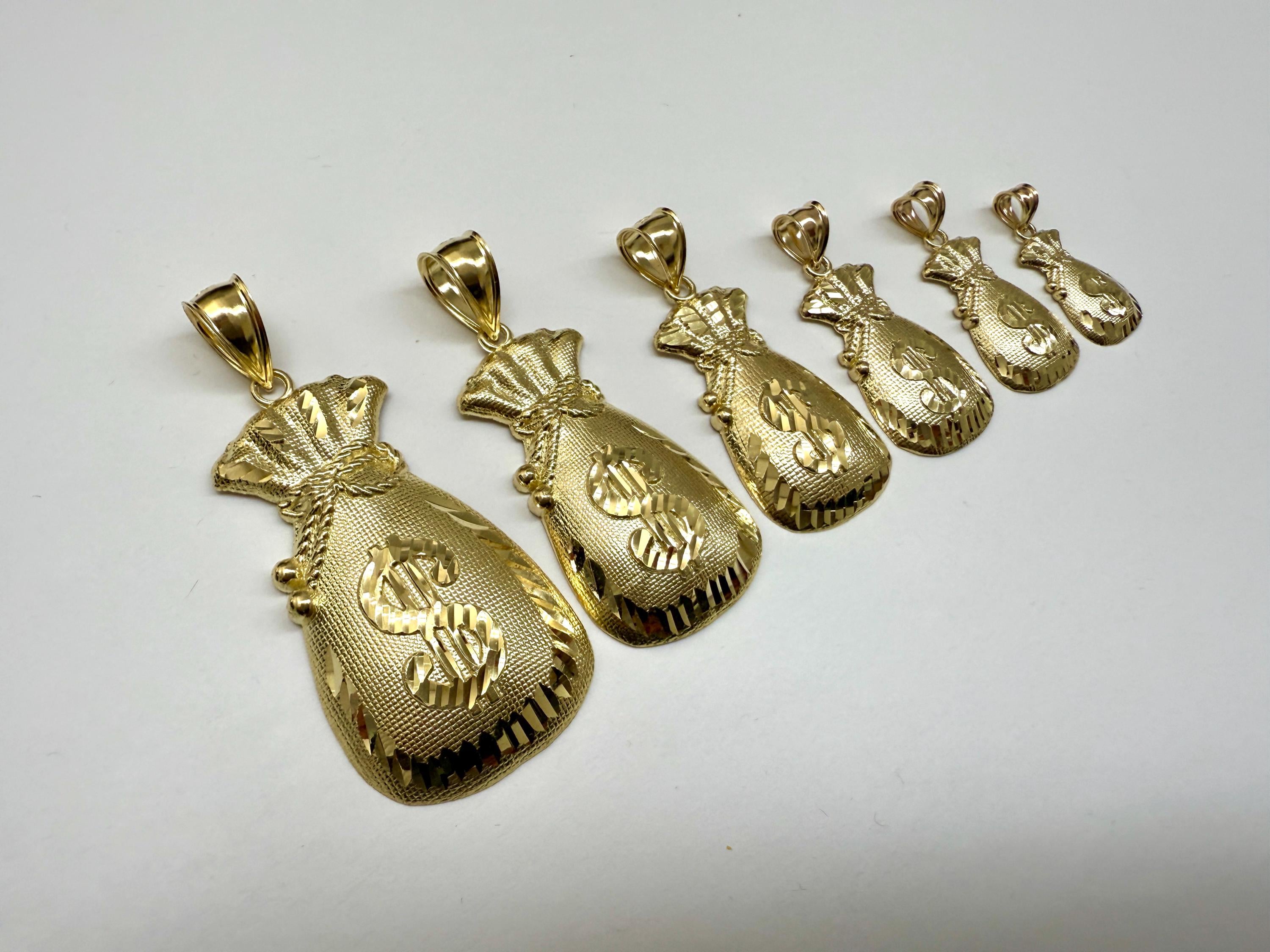 アクセサリー 14k YG Money Bag Pendant Icebox - Money Bag Diamond Pendant 14k Solid Gold 0.33ctw