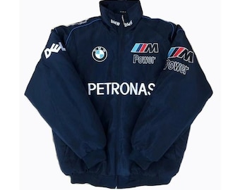 Giacca da corsa vintage BMW blu Giacca da corsa di Formula 1 Mercedes Stile vintage __ Giacca bomber Moda Y2K Harajuku