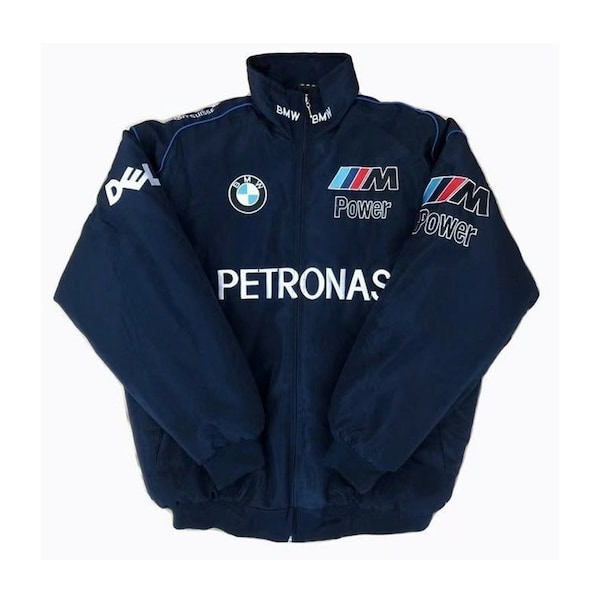 Blouson de course bleu BMW vintage Blouson de course Formule 1 Mercedes vintage style __ aviateur mode Y2K Harajuku