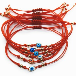 6 pcs Evil Eye String Bracelet.Cute Golden Enamel Evil Eye Charm.Gold filled round beads.Free Shipping USA