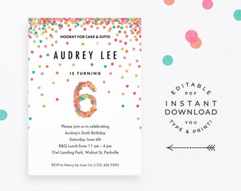 rainbow 6th birthday party invitation instant download etsy