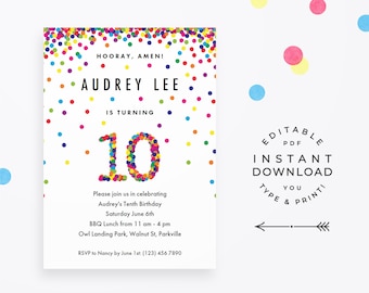 rainbow 5th birthday party invitation instant download etsy