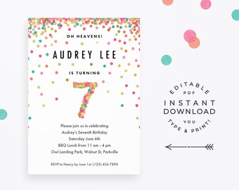 rainbow 5th birthday party invitation instant download etsy