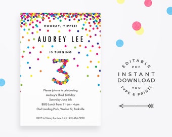 3rd birthday invite etsy