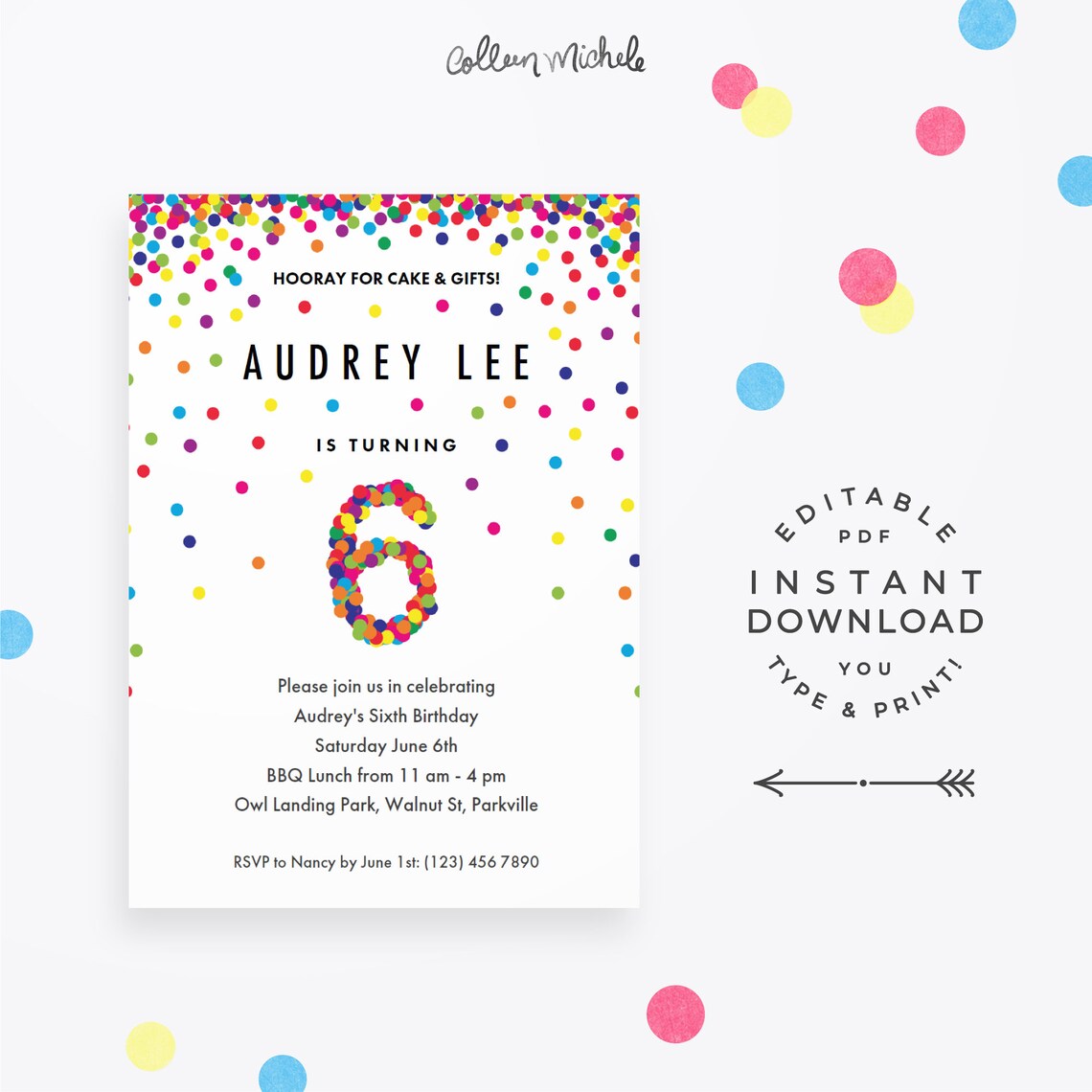 Rainbow 6th Birthday Party Invitation Instant Download | Etsy