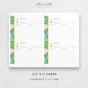 Tropical Recipe Cards Printable, With a Pink and Gold Pineapple Theme ...