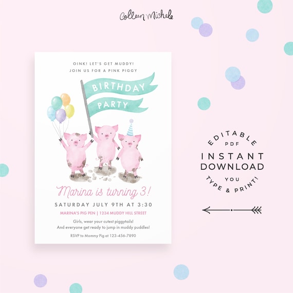 Peppa Pig Birthday Invitation, Peppa Pig Invitation, Peppa Pig Party  Invite, Piggy Party Editable Instant Download 