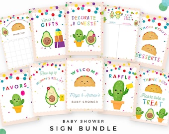 Baby Shower Sign Bundle - Colorful fiesta fun! 12 printable signs:  Welcome, Favors, Gifts & Cards, How Big is Mommy's Belly and more!