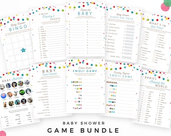 Baby Shower Game Bundle - Colorful fun! 12 printable games: Emoji Game, Baby Shower Bingo, Who Knows Mommy Best, Word Scramble & more!