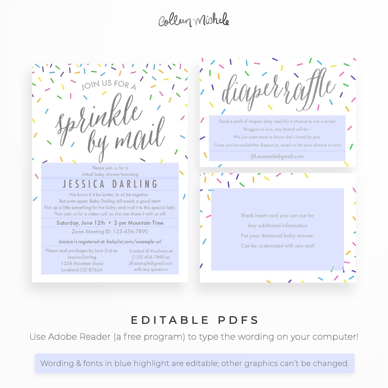 Baby Sprinkle by Mail Invitation Set: Instant download Diaper Raffle /& Thank You Cards Virtual Baby Sprinkle Invite Book Request