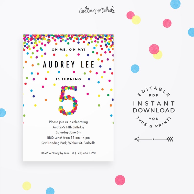 Rainbow 5th Birthday Party Invitation Instant Download Etsy