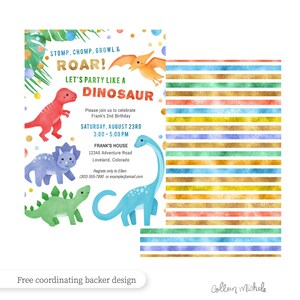 Dinosaur Birthday Invitation Corjl invite instant download. Stomp Chomp Roar Kids birthday party invite with colorful cute dinosaurs image 6