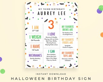 Halloween Birthday Sign! Any age birthday poster, editable PDF instant download. Milestone sign for 1 year old, 2 year old, 3 year old etc.