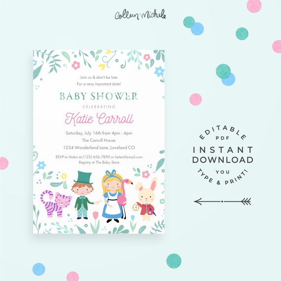 Alice In Wonderland Baby Shower Invitation Editable Pdf Etsy