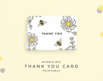 Bee Baby Shower Thank You Card, instant download PDF printable. A1 folded card (3.5" x 5") bumblebee thank you cards in yellow and gray