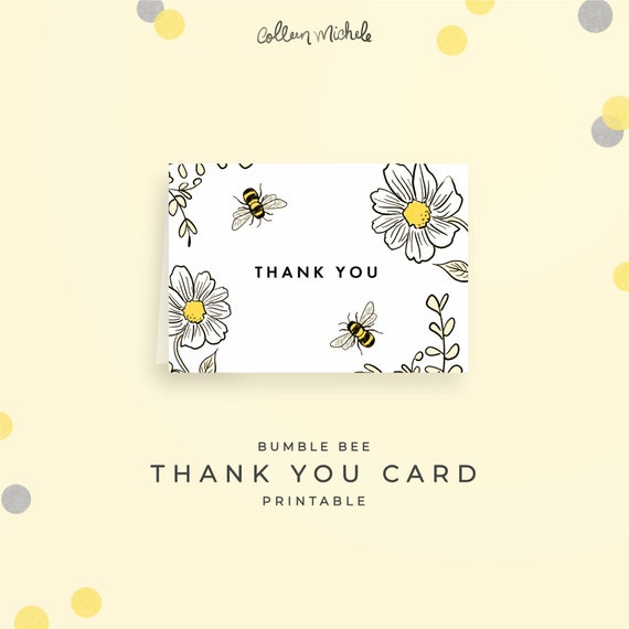 Bee Baby Shower Thank You Card Instant Download Pdf Printable A1 Folded Card 3 5 X 5 Bumblebee Thank You Cards In Yellow And Gray By Colleen Michele Catch My Party