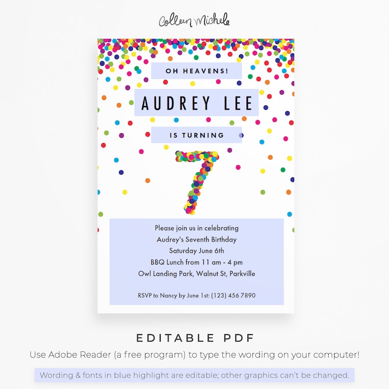 Rainbow 7th Birthday Party Invitation Instant Download | Etsy Canada