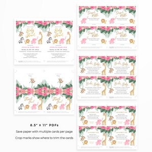 Pink Girl Safari Baby Shower Stationery Set, Instant download Editable PDFs Safari Invitation, Book Request, Diaper Raffle, & Thank You card image 3