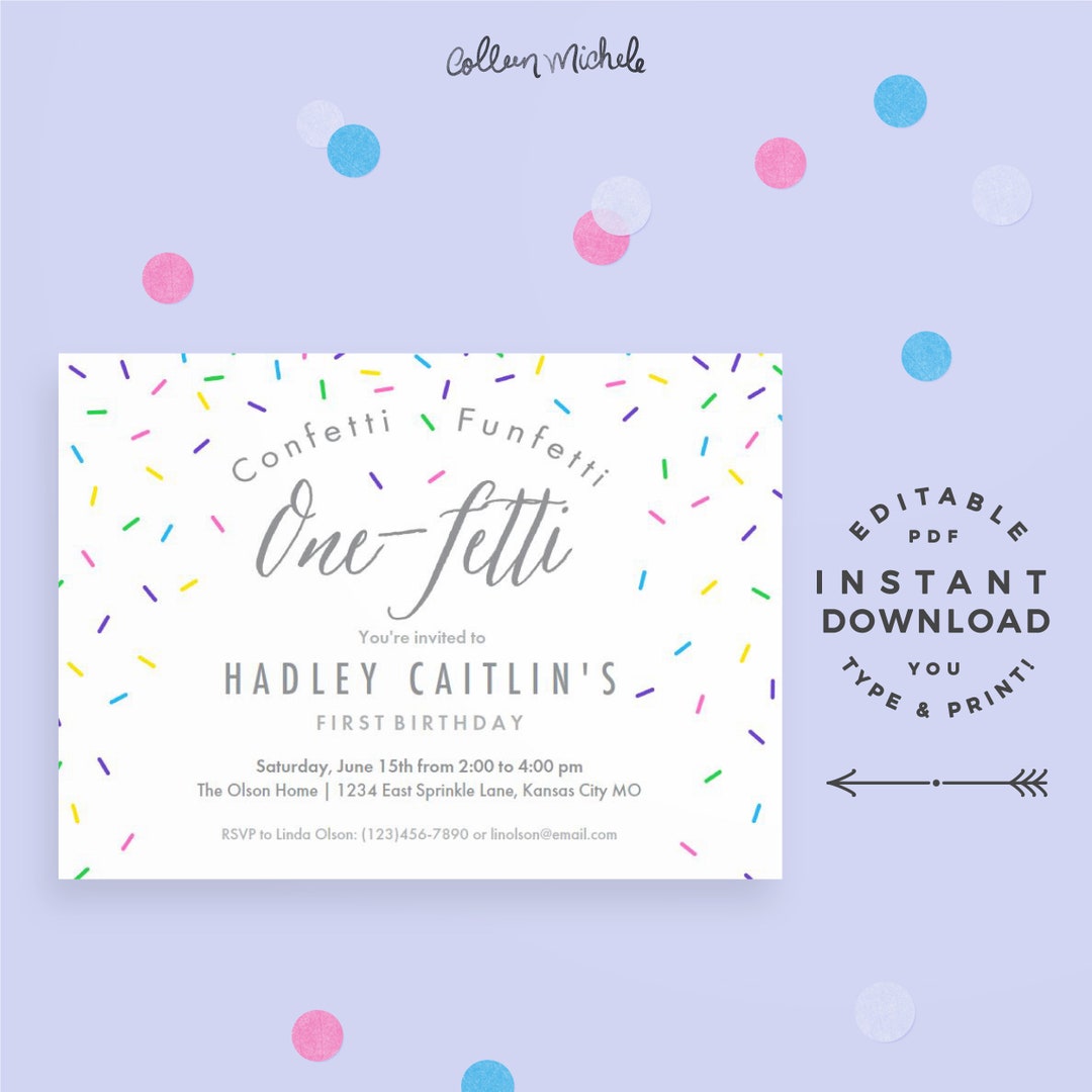 Confetti Funfetti Onefetti 1st Birthday Invitation Instant Etsy
