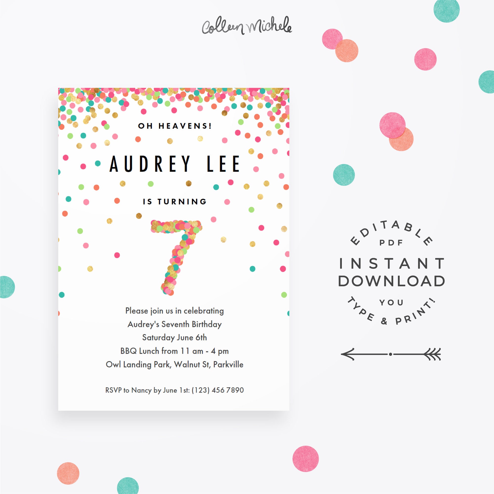 Paper Paper Party Supplies Invitations Announcements 7th Birthday 