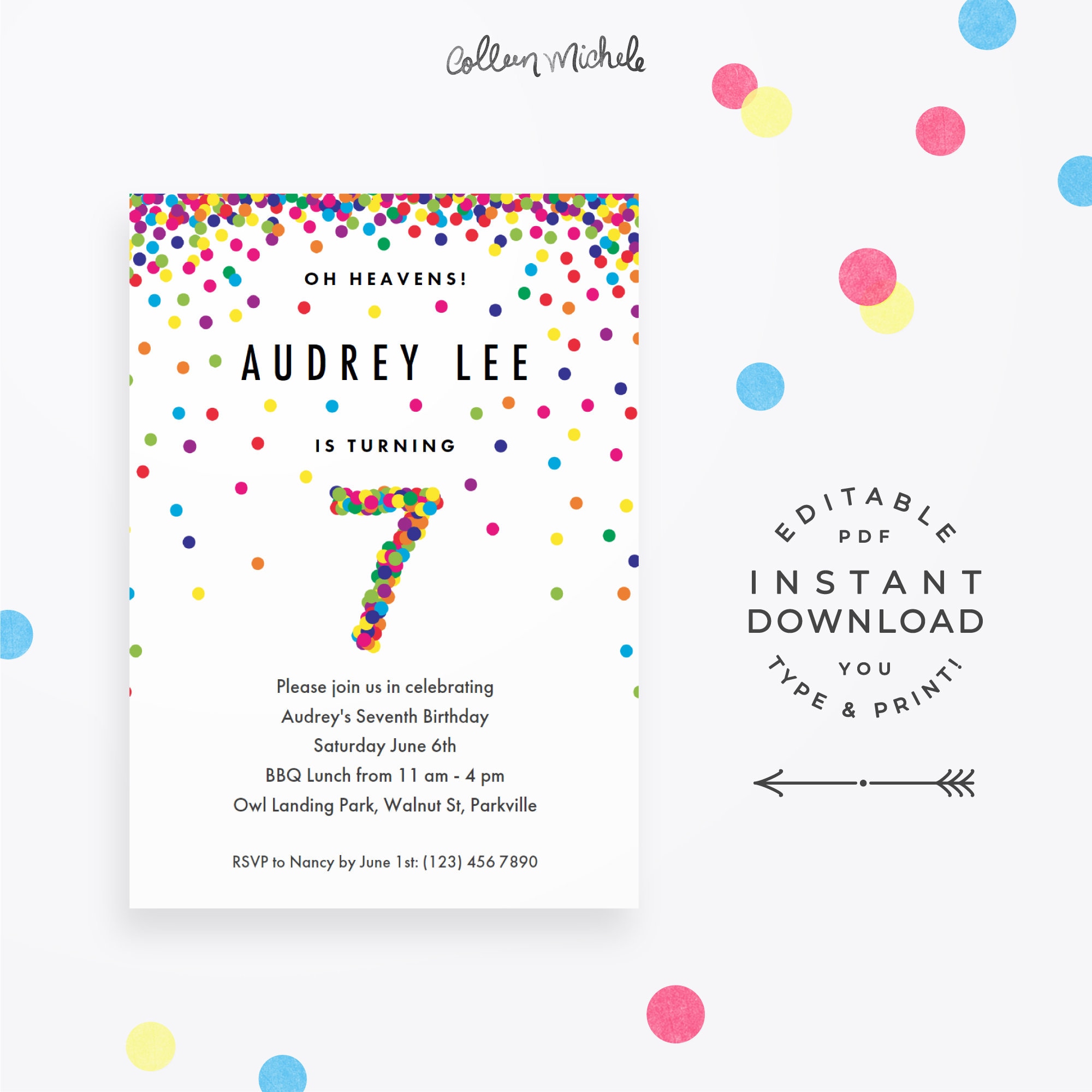 Rainbow 7th Birthday Party Invitation Instant Download - Etsy Australia
