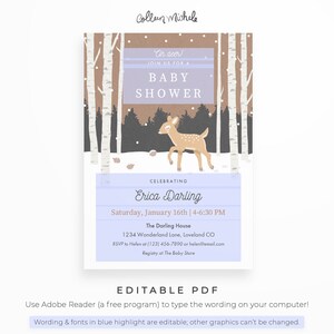 Winter Woodland Baby Shower Invitation, Oh Deer Instant Download PDF Printable Invite. Rustic baby shower invite with cute deer in snow image 2