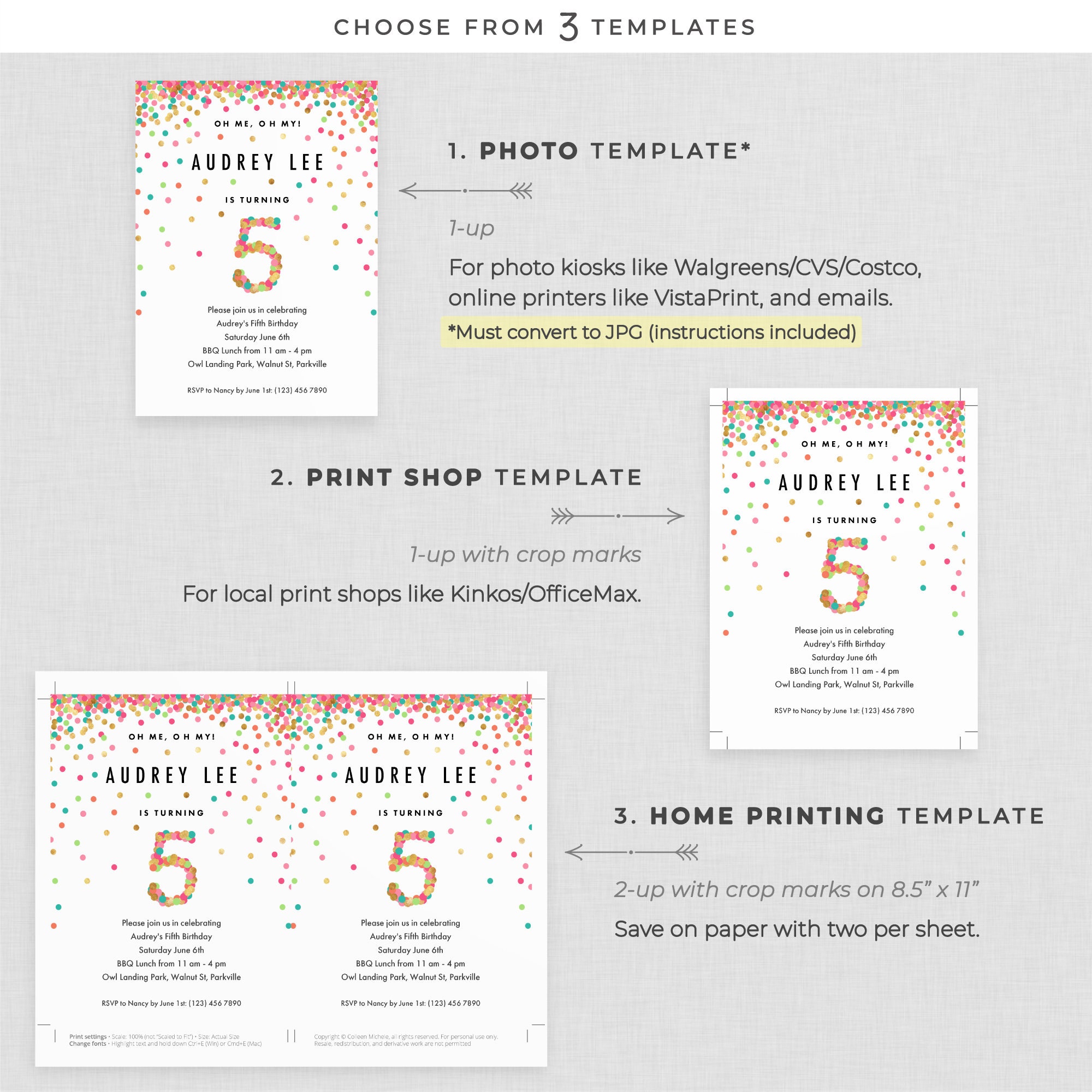 Girls 5th Birthday Invitation Instant Download Printable PDF. - Etsy