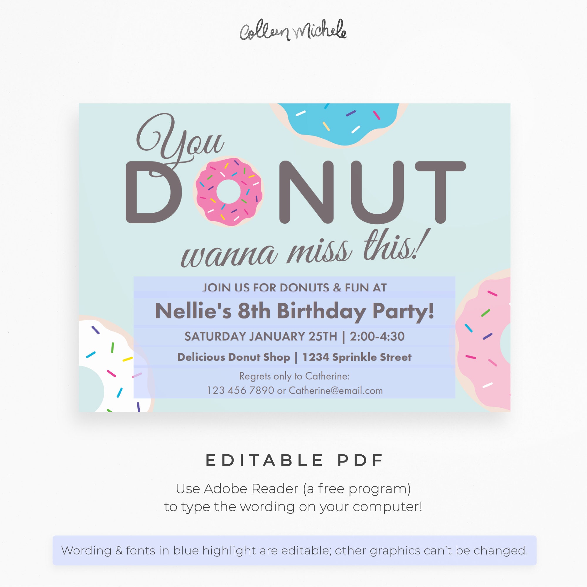 Mint Donut Invitation Instant Download Editable PDF - Etsy Australia