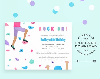 Rock Climbing Invitation for Climbing Gym Birthday Party. Editable invitation, perfect for a climbing birthday theme!