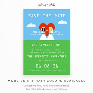 Video Game Geek Save The Date, Instant Download Editable PDF. Cute and unique nerd save the date cards with 8-bit bride & groom image 6