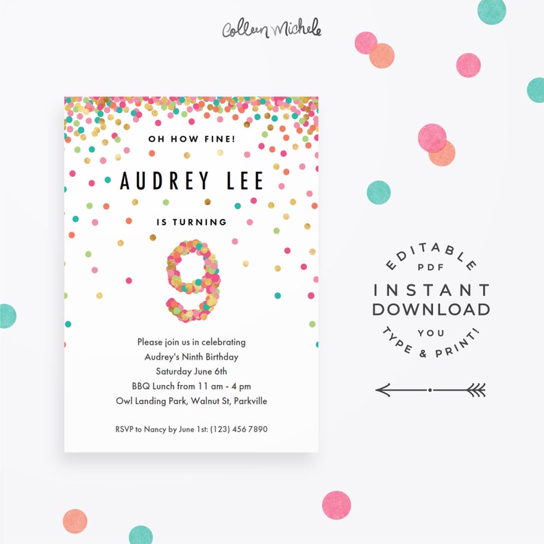 girls-9th-birthday-invitation-instant-download-printable-pdf-etsy