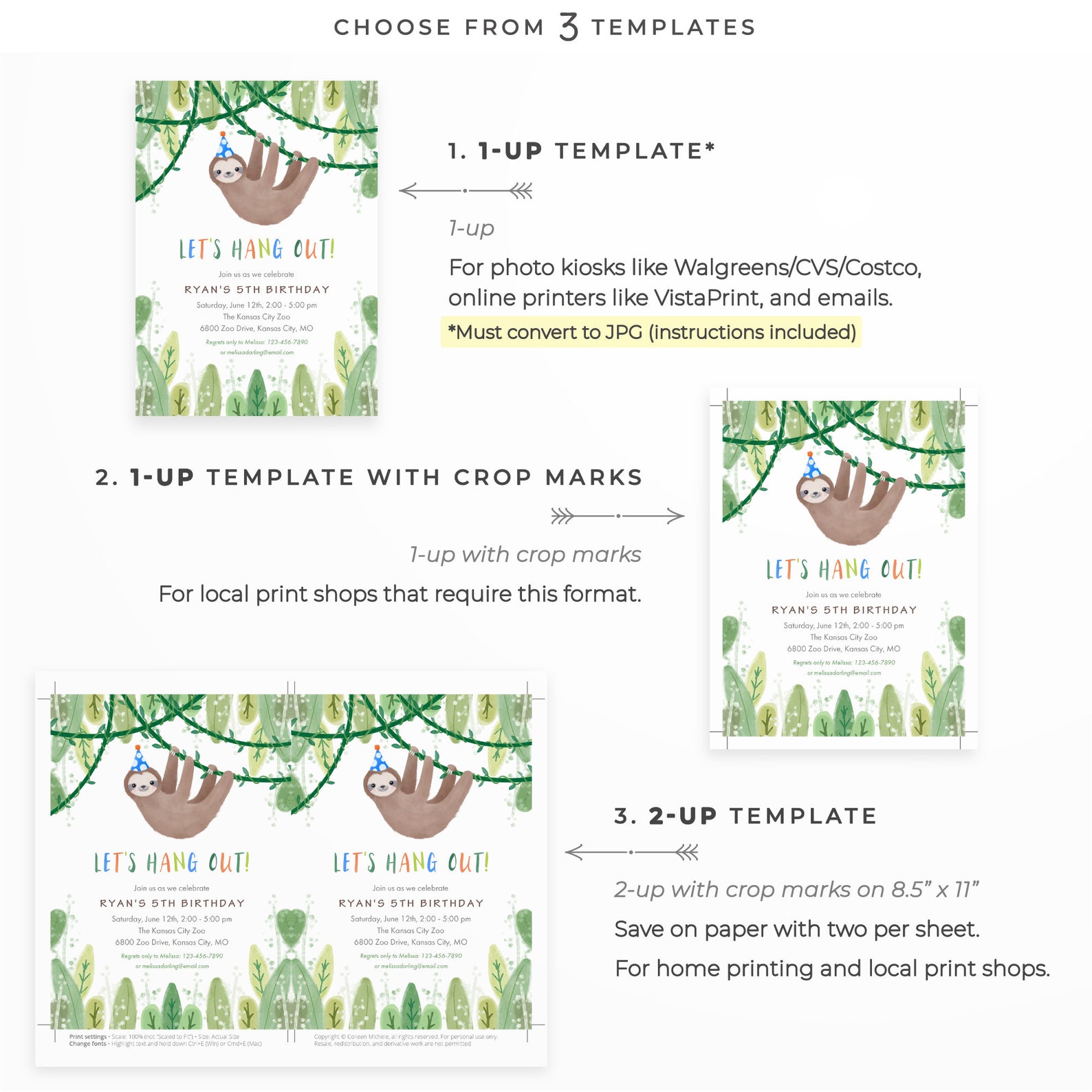 Sloth Birthday Party Invitation Instant Download Editable - Etsy