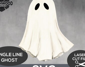 Single Line Ghost Laser File, Ghost SVG Cut File, Spooky Ghost Glowforge File, Halloweeen Laser Project