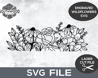 Fichier de gravure de fleurs sauvages SVG, fichier de fleurs au laser, fichier de gravure florale rectangle, fichier de fleurs Glowforge