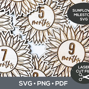 Archivo SVG láser de hito de bebé de girasol, SVG de hito de flores, marcadores de nacimiento de hito de niña, regalo de baby shower