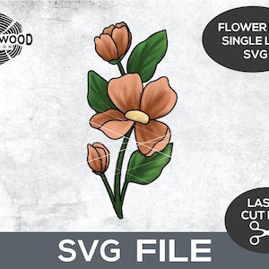 Floral Bud één regel SVG-bestand, bloem lasergesneden bestand, figuurzaagsjabloon