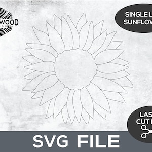 Single Line Sunflower SVG, Glowforge Sunflower Cut File, Scroll Saw Template Flower, Sunflower Laser File