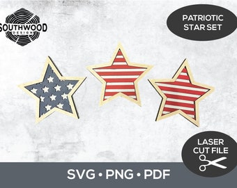 4th of July Laser Cut Files, Patriotic Star Laser SVG, 4th of July Glowforge Files, American Flag Sign SVG, Independence Day Laser File